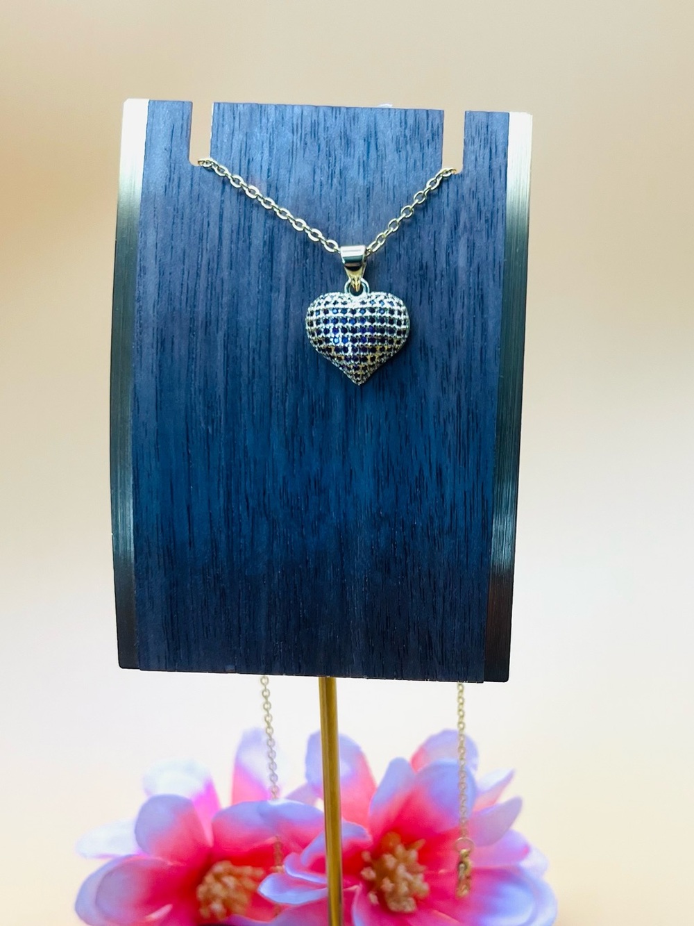 18.K Gold Plated Heart Pendant Necklace with red CZ Stones